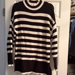 Philosophy Black and White Striped Turtleneck Sweater